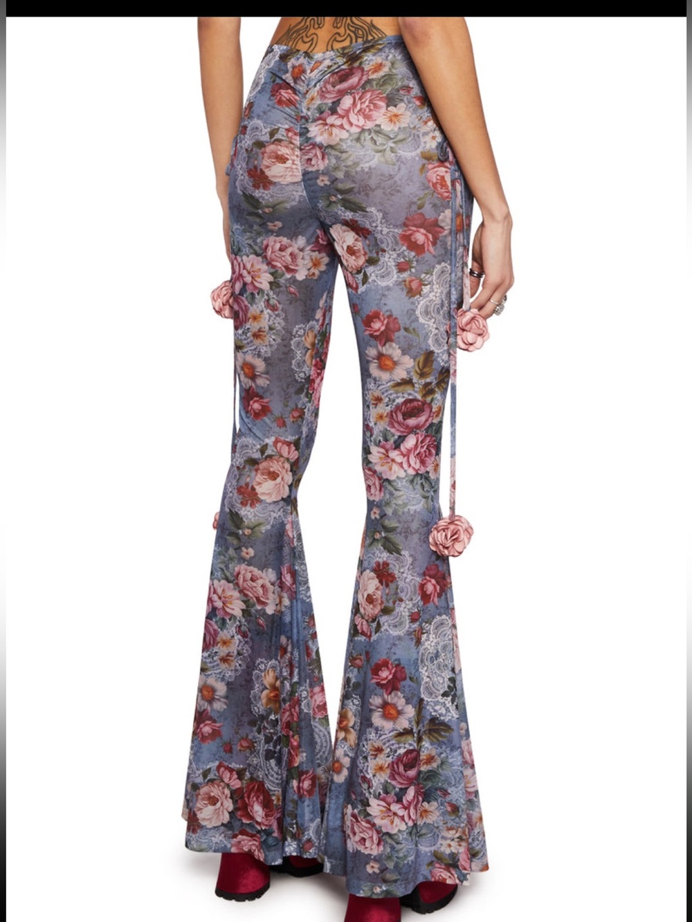 🌹 Current Mood Balcony Serenade Floral Lace-Up Flare Pants Size XL - Picture 3 of 4